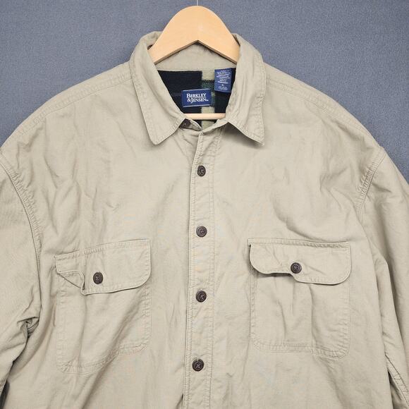 Berkley & Jensen Shacket Shirt Jacket Mens XL Beige Fleece Lined Plaid Vintage - Picture 10 of 16
